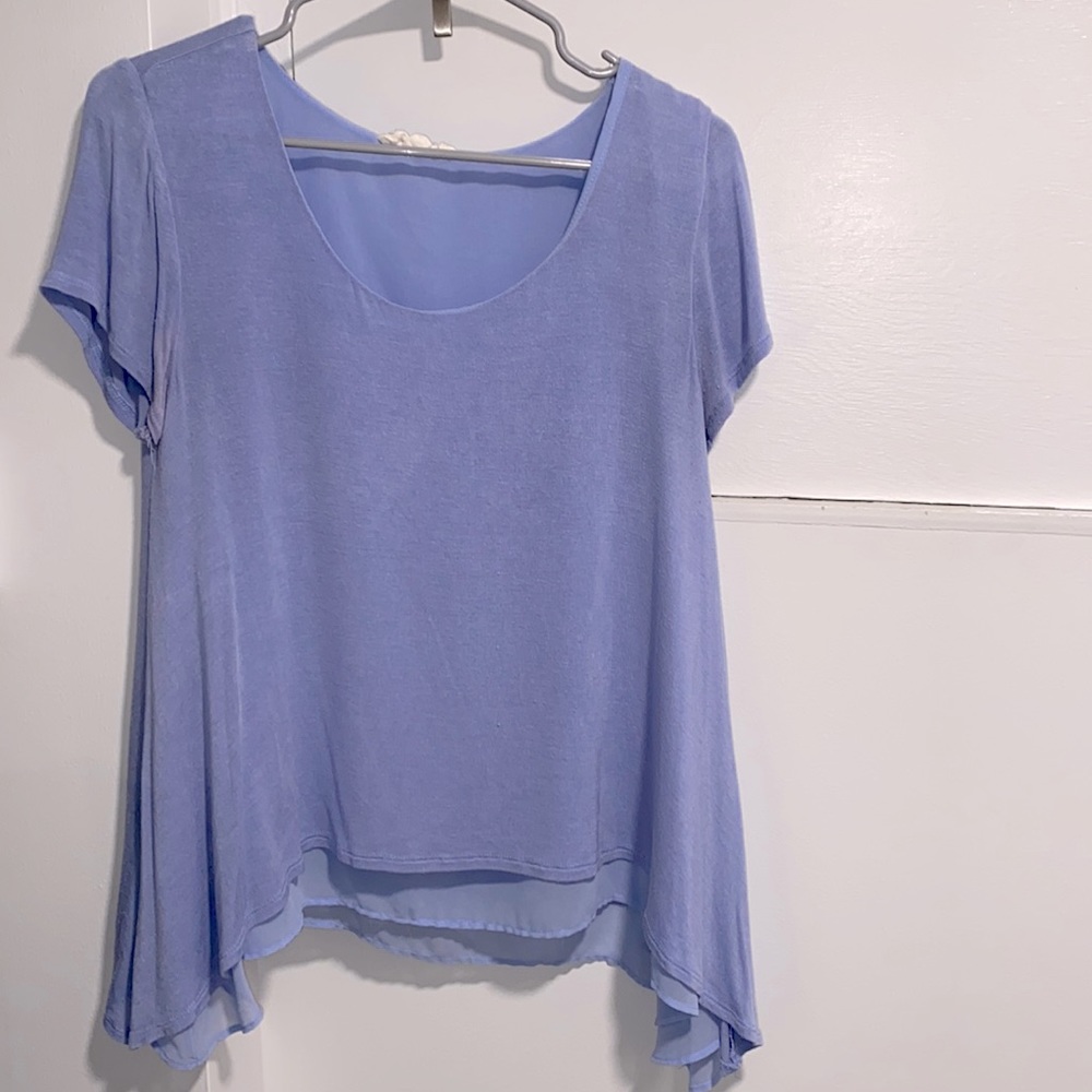 light blue / purple short sleeve — size medium